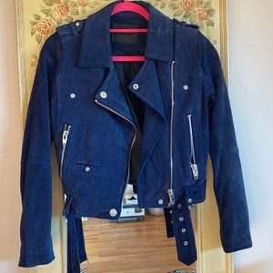 BLANK NYC XS Navy Suede Motorcycle Jacket